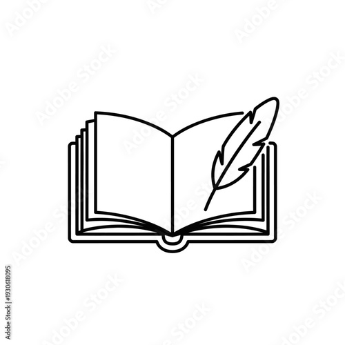 Open Book with Feather Pen for Creative Writing and Learning Concept