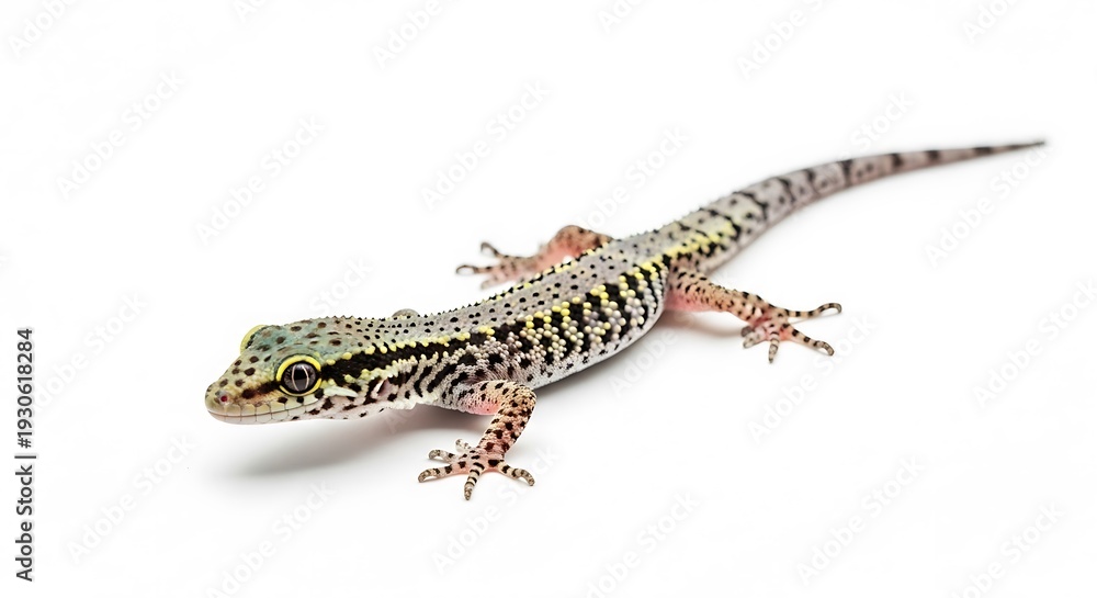 Naklejka premium Gecko lizard with vibrant patterns on white background