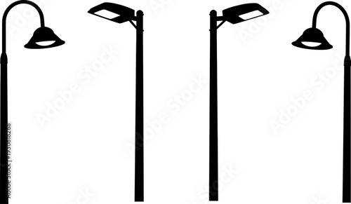 Four different black outdoor lamp post configurations