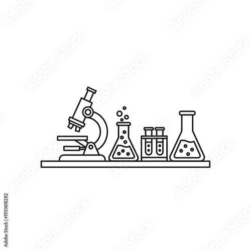 Minimalist Science Laboratory Scene with Microscopes and Test Tubes