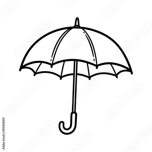 Minimalist Sketch of an Umbrella with Curved Handle for Rain Protection