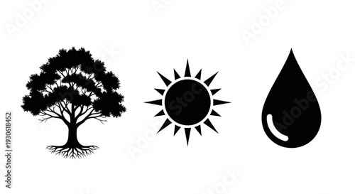 Eco friendly symbols of tree sun and water droplet