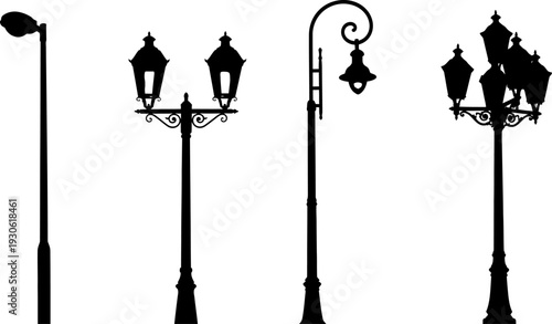 Variety of street lamp post silhouettes