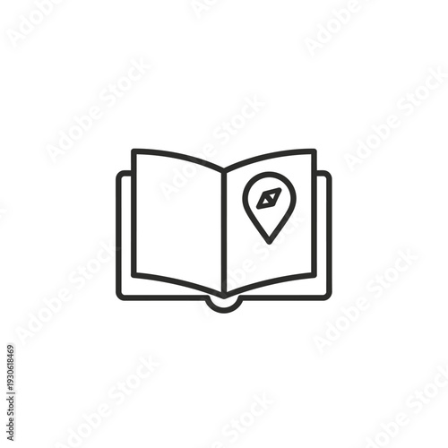 Open Book with Location Map Icon for Travel and Navigation Guides