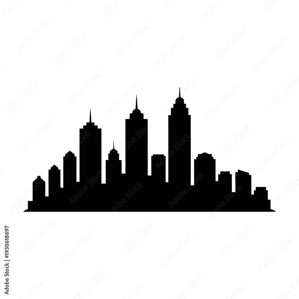 Fototapeta premium Silhouette of Modern City Skyline with Tall Skyscrapers at Night