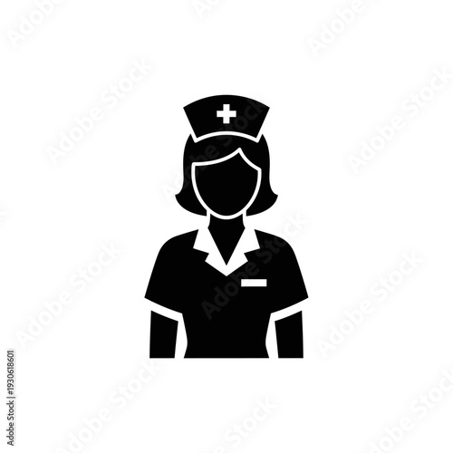 Professional Female Nurse Icon with Medical Cap and Uniform Illustration