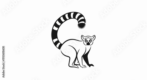 Stylized ring-tailed lemur illustration with striped tail raised