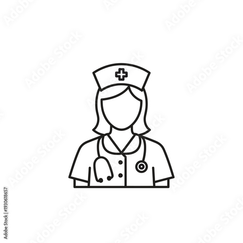 Professional Female Nurse Icon Wearing Medical Cap and Stethoscope