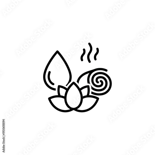 Minimalist Line Drawing of Aromatherapy Candle and Lotus Flower for Wellness and Relaxation