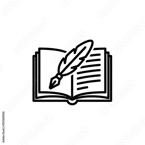Open Book with Quill Pen - Creative Writing, Literature, Education Concept