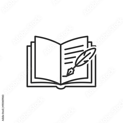 Open Book with Quill Pen - Creative Writing, Learning, and Education Concept