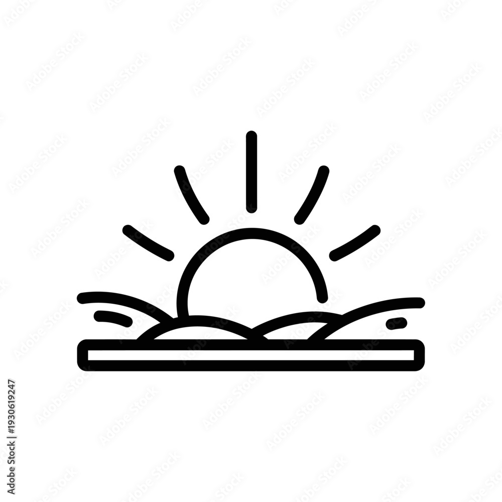Obraz premium Minimalist Sunrise Illustration Showing Rising Sun Over Hilly Landscape