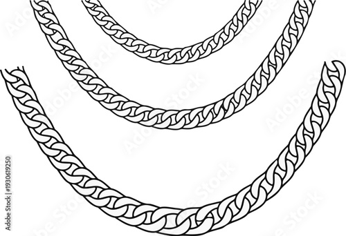 Three intertwined chains, each a distinct size, rendered in simple black and white