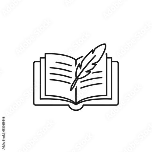 Open Book with Quill Pen for Creative Writing or Literature Studies