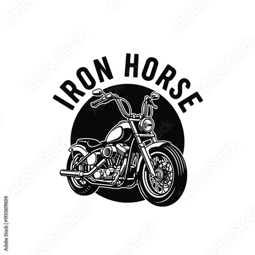 Classic Iron Horse Motorcycle Emblem in Black and White Design.