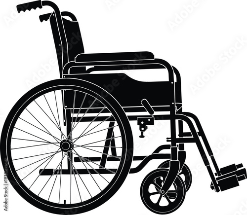Manual Wheelchair Silhouette Side View Mobility Aid Equipment for Disabled Accessibility Healthcare and Rehabilitation Support Vector Illustration