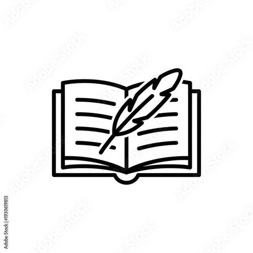 Open Book with Quill Pen for Writing or Literature Concept