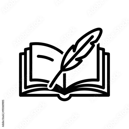Open Book with Quill Pen for Writing or Literature Concept