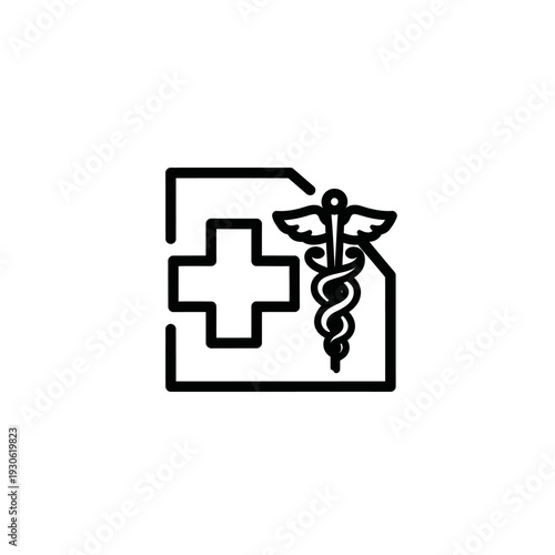 Modern Medical and Healthcare Icon with Cross and Caduceus Symbol