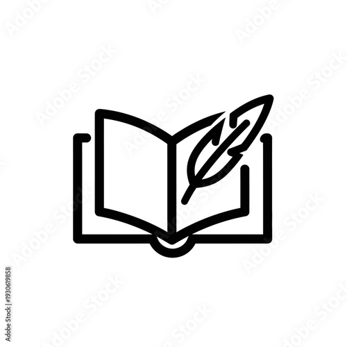 Open Book with Quill Pen Icon for Education and Literature Concepts