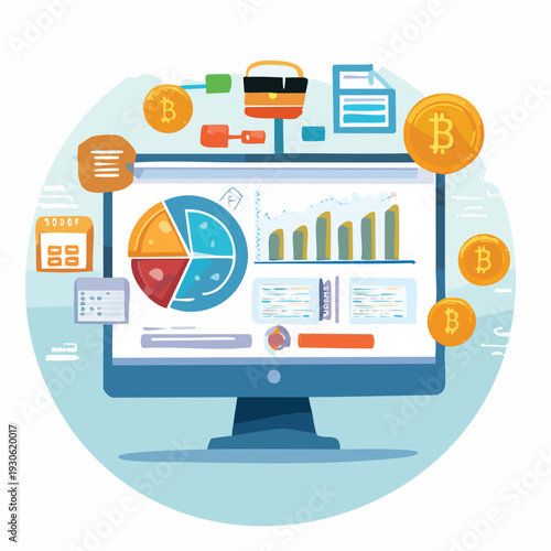 Computer screen displaying financial charts and cryptocurrency symbols