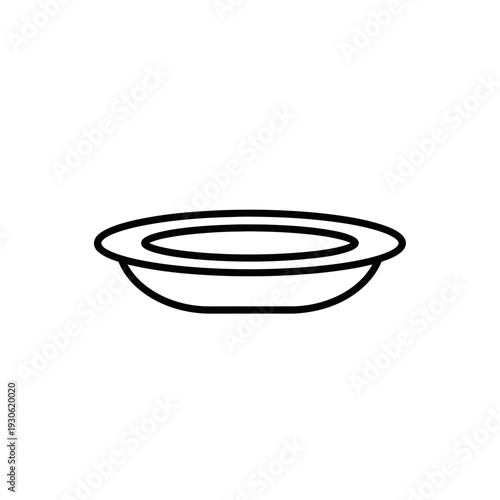 Simple Black and White Line Drawing of a Round Plate for Modern Tableware Design