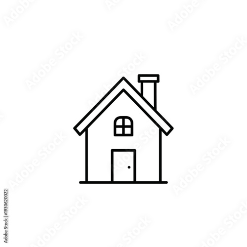 Simple Black and White Line Drawing of a Cozy House Illustration