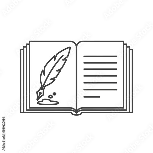 Open Book with Quill Pen Illustration for Creative Writing or Literature Concepts