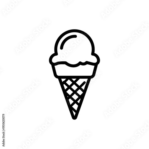 Simple Black and White Line Drawing of an Ice Cream Cone for Cool Dessert Illustration
