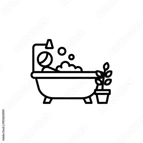 Relaxing Bath Time Scene with Plant in Modern Bathroom Decor