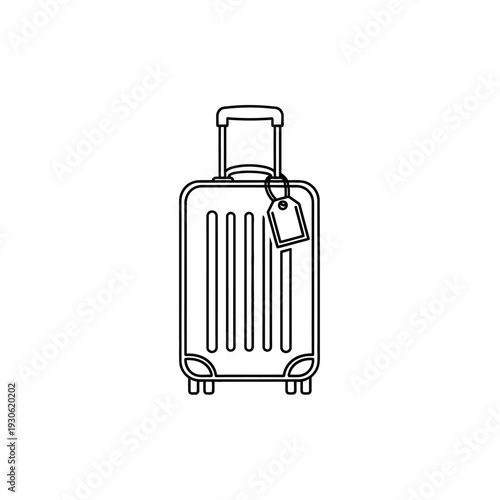 Minimalist Line Drawing of Modern Suitcase with Tag for Travel and Luggage
