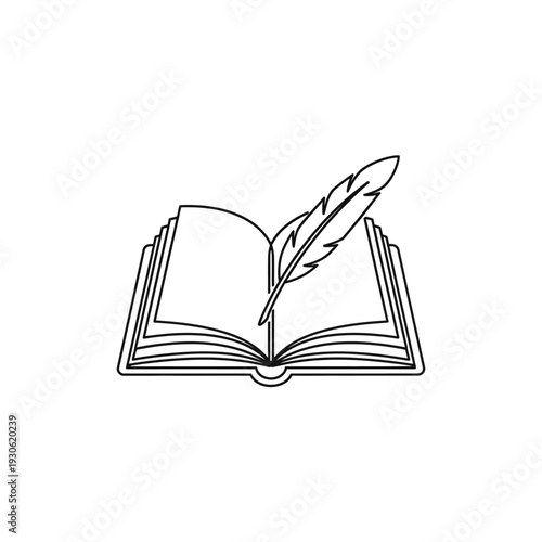 Open Book with Quill Pen Illustration for Literature and Education Themes