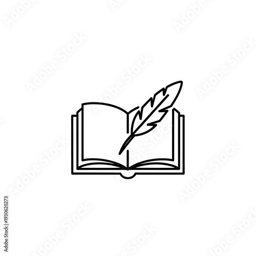 Open Book with Quill Pen Illustration for Literature and Writing Concepts