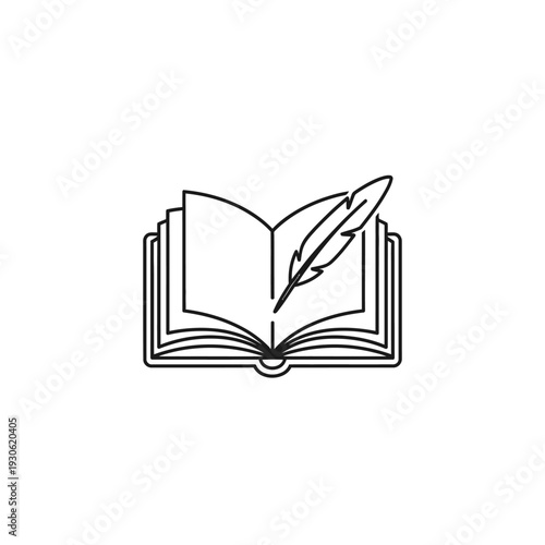 Open Book with Quill Pen on White Background for Literature and Writing Concept