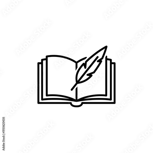 Open Book with Quill Pen Over Pages for Creative Writing or Literature Concept