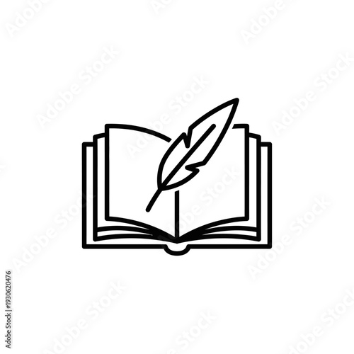 Open Book with Quill Pen Over Pages, Symbol of Writing and Creativity