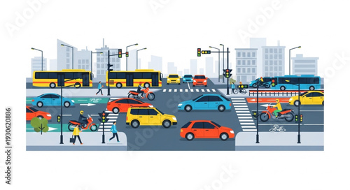 City Traffic Scene with Vehicles.