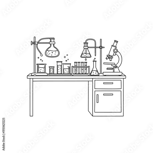 Scientific Laboratory Equipment and Test Tubes in Modern Laboratory Scene