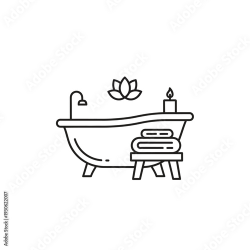 Minimalist Zen Bath Scene with Lotus Flower and Candles for Relaxation