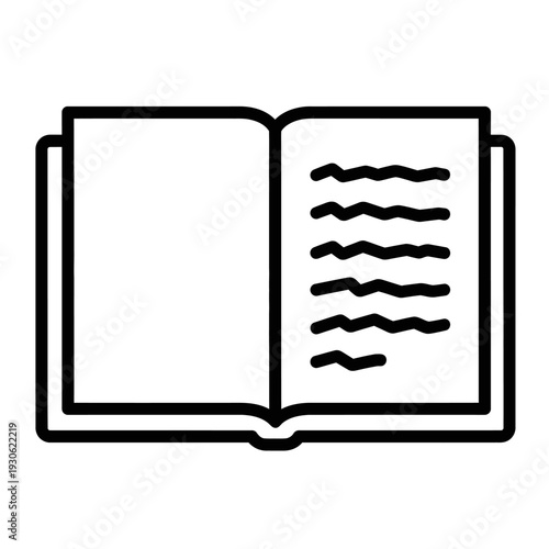 Open Book Icon Illustration with Text Lines for Education or Reading Concept