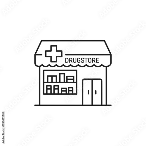 Pharmaceutical Retail Storefront with Medical Supplies and Signage
