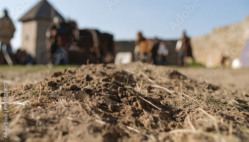 Wallpaper Mural Close-up of soil with blurred figures and building in background. Torontodigital.ca