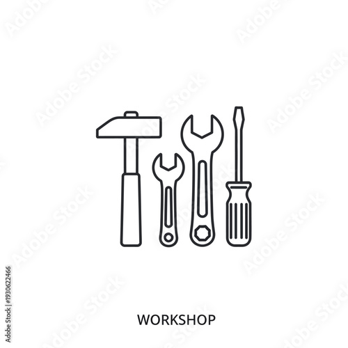 Professional Workshop Tools Illustration Including Hammer Wrench Screwdriver and Pliers