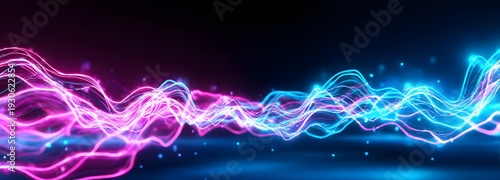 Electric Symphony: Dynamic lines of radiant blue and vibrant pink dance across a dark canvas, creating a mesmerizing display of energy.