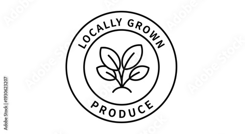 Locally Grown Produce Organic Food Label with Leaf Icon on Isolated White Background