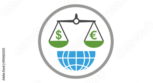Global Financial Currency Exchange Balance Scale Icon on Isolated White Background