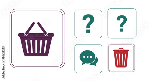 Set of E-commerce Shopping and Support Icons on Isolated White Background
