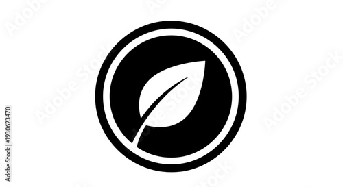 Eco-Friendly Leaf Icon in Black Circle on Isolated White Background
