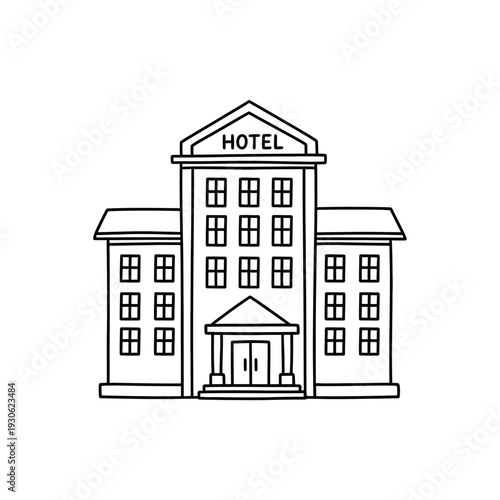 Modern City Hotel Building Front View with Multiple Windows and Entrance