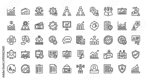 Business and Finance Line Icons Set on Isolated White Background